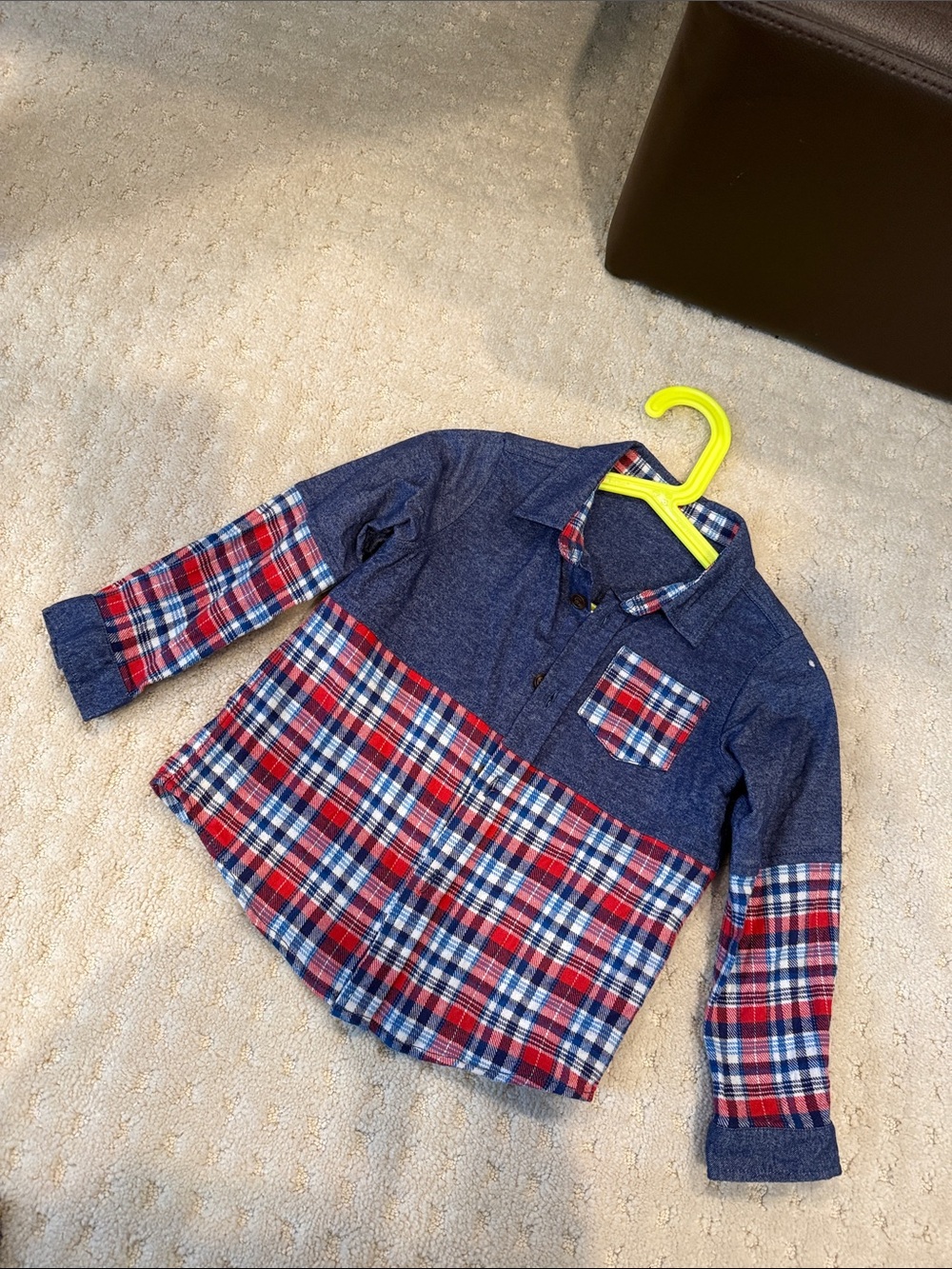 Toddler Boys Button-Down Plaid & Chambray Shirt - Red, Blue, White